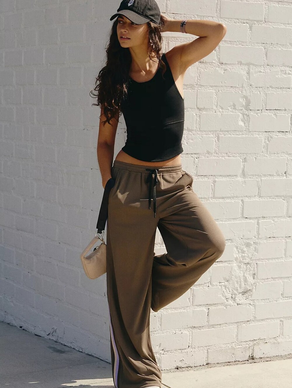 Free People one on one mesh pants army green purple side stripe women's XL new - Picture 2 of 11